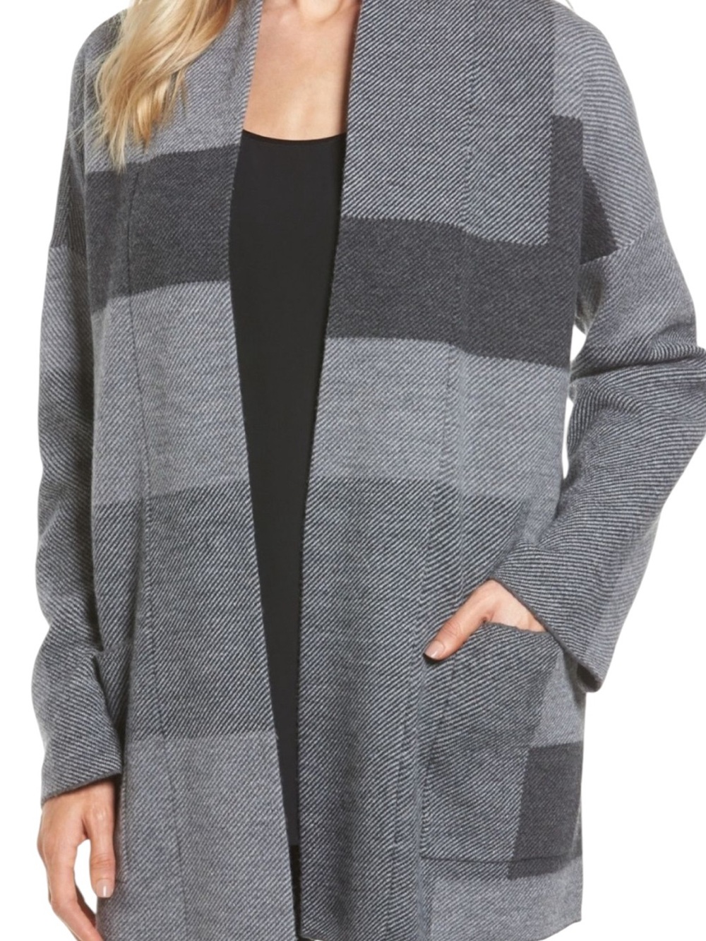 Eileen Fisher Ash grey Colour block Jacquard Merino wool sweater